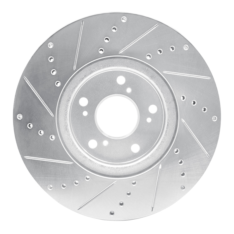 Acura TL Brake Rotor (1) - Front Right - R1 Concepts - Drilled & Slotted - Silver - `04-`08